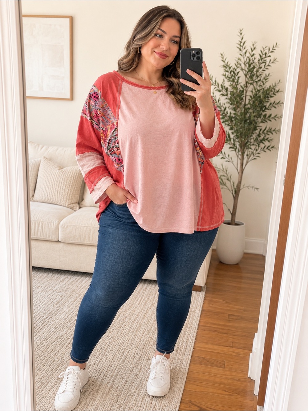 CURVE S Plus Size 3XL 100% Cotton Boho Colorblock Top BNWT